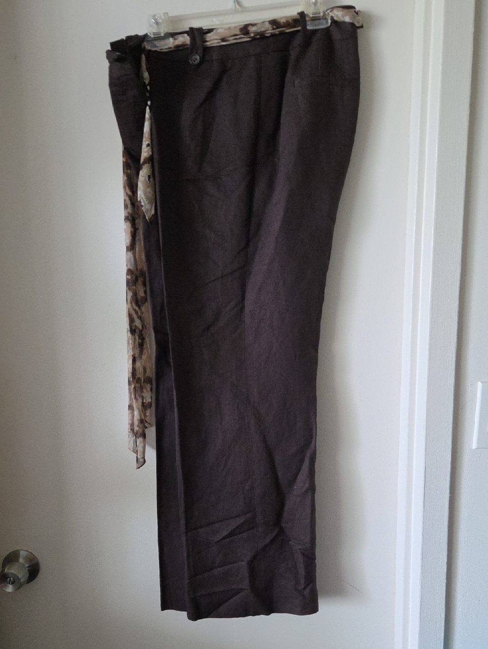 Loft Women's Dark Brown Linen Trousers with Patterned Waist Tie- Fully Lined!
